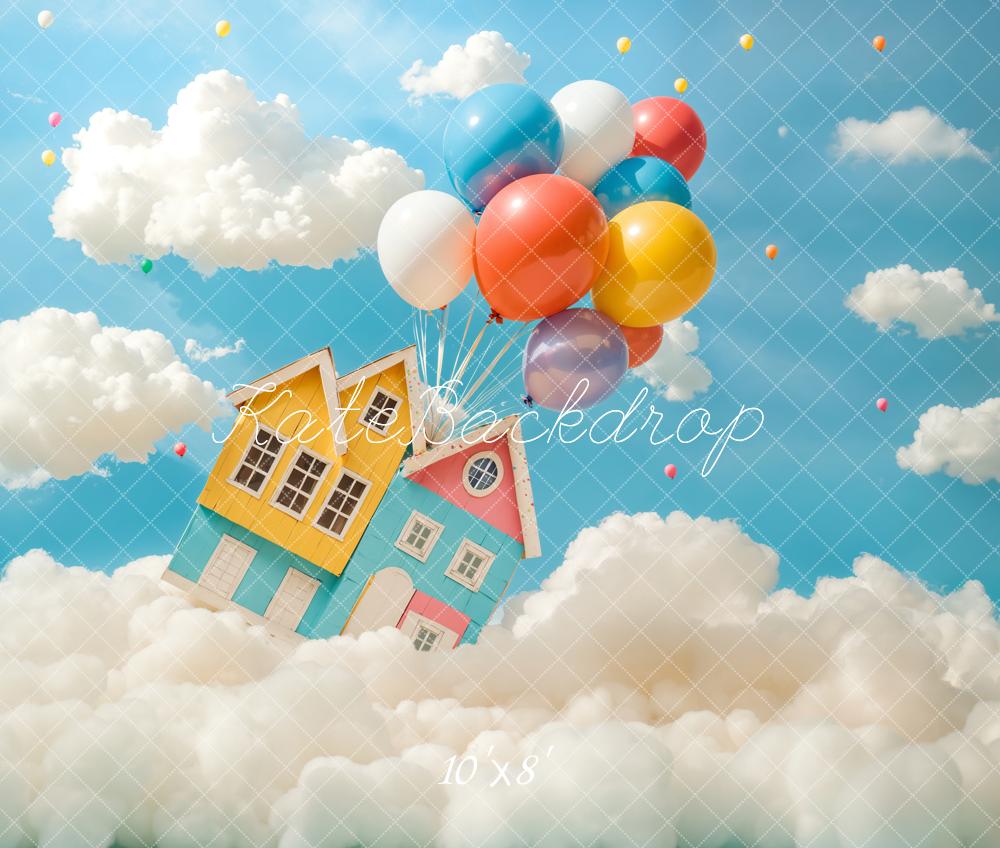 Kate Blue Balloon House Clouds Backdrop Designed by Chain Photography - Kate Backdrop AU