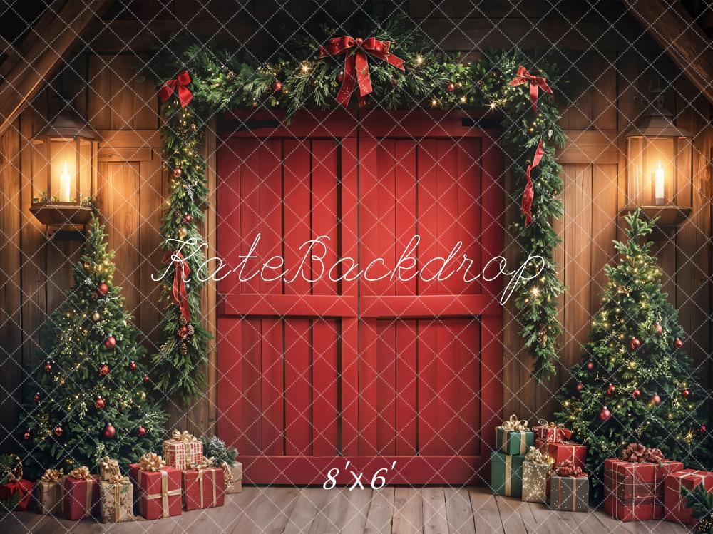 Kate Fleece Christmas Tree Red Door Garland Gifts Backdrop Designed by Emetselch - Kate Backdrop AU