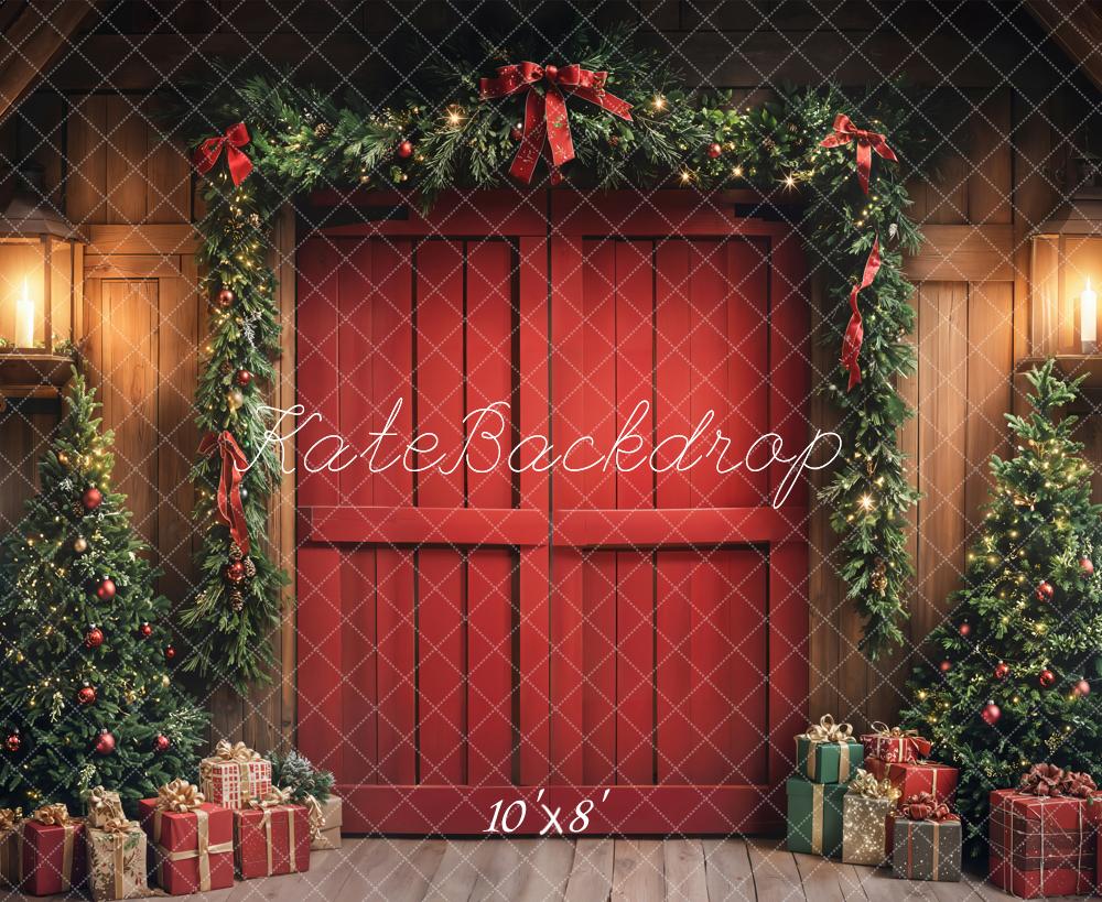 Kate Fleece Christmas Tree Red Door Garland Gifts Backdrop Designed by Emetselch - Kate Backdrop AU