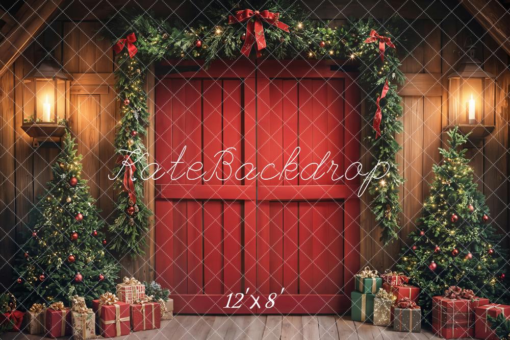 Kate Fleece Christmas Tree Red Door Garland Gifts Backdrop Designed by Emetselch - Kate Backdrop AU