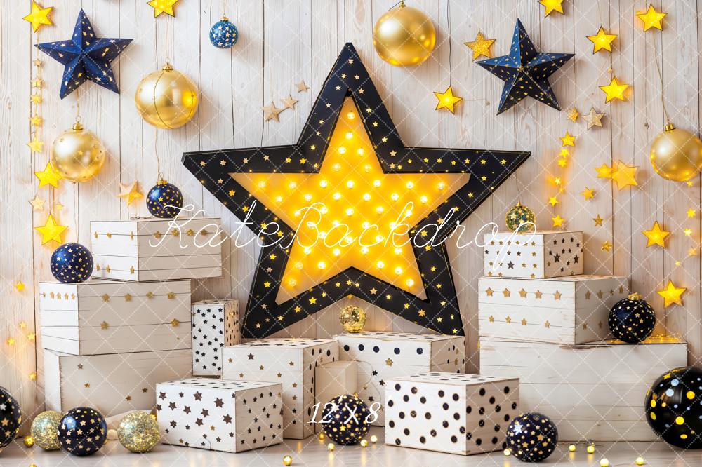 Kate Star Lights Gift Boxes Wooden Wall Fleece Backdrop Designed by Emetselch - Kate Backdrop AU