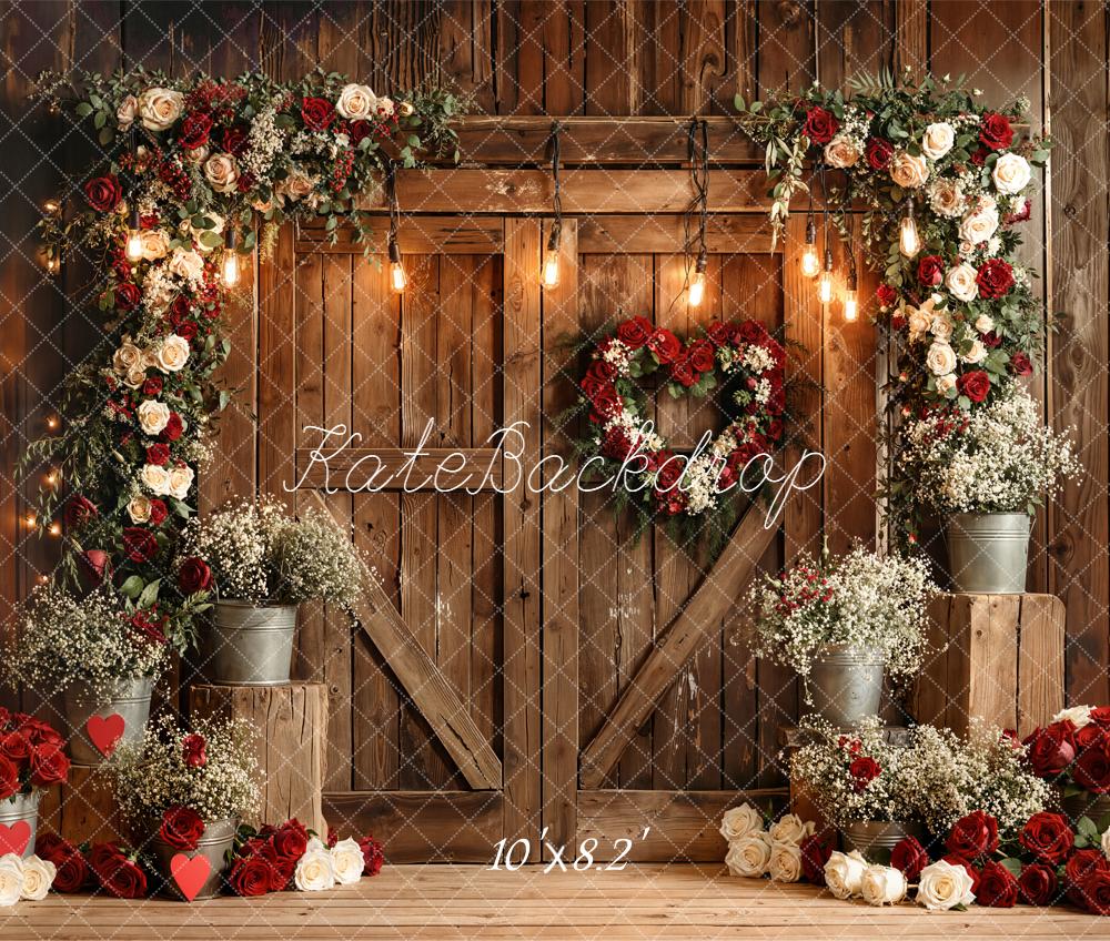 Kate Fleece Valentine's Day Wooden Barn Door Backdrop Designed by Emetselch