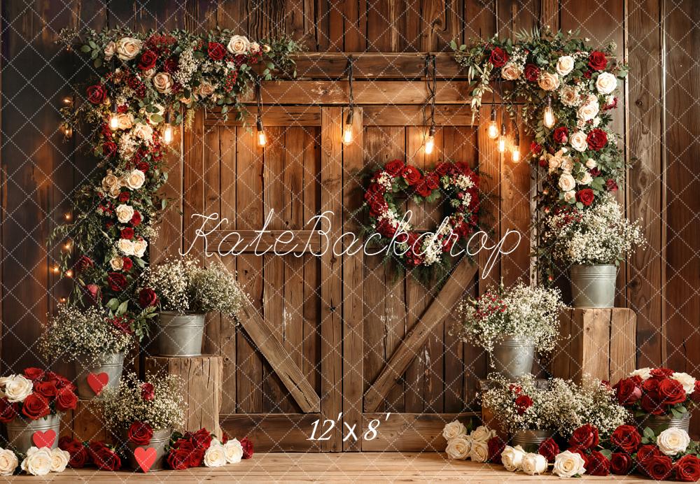 Kate Fleece Valentine's Day Wooden Barn Door Backdrop Designed by Emetselch