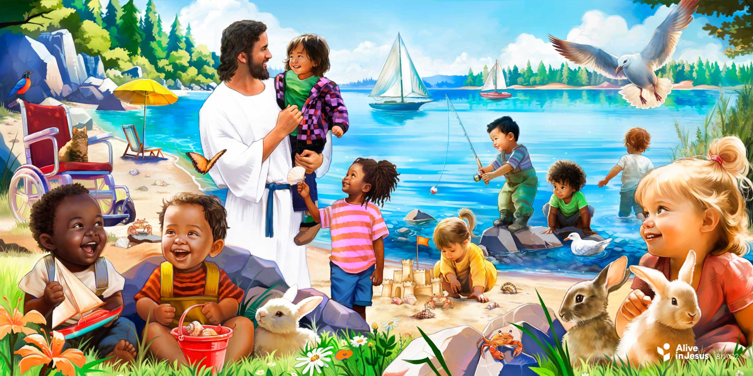Alive in Jesus Custom Mural/Banner(Fabric Backdrop) (default: no border, no pocket)