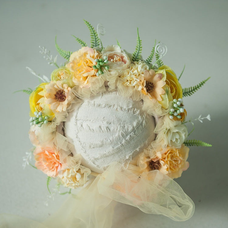 Kate Yellow Floral Bonnet for Newborn Photography - Kate Backdrop AU