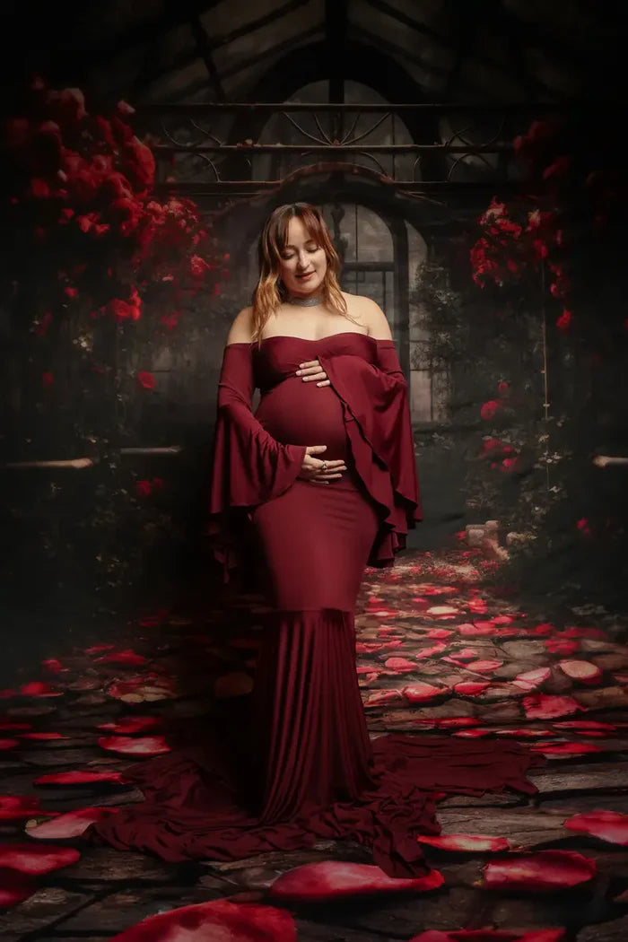 Kate Claret Bell Sleeves Maternity Photoshoot Dress - Kate Backdrop AU
