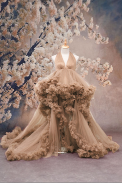 Kate One Shoulder Mesh Dress Maroon Crimson Maternity Photoshoot Dress - Kate Backdrop AU