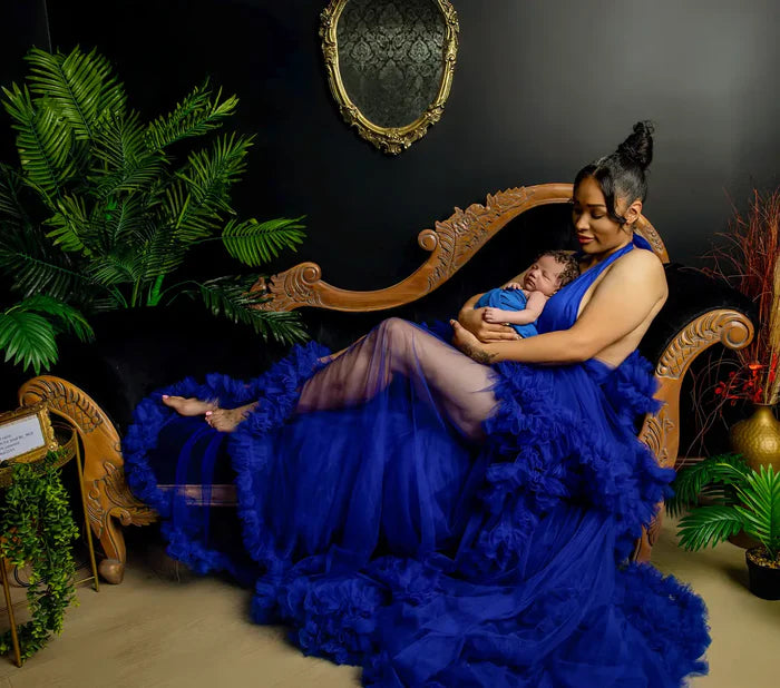 Kate Sapphire Blue Halter Neck Maternity Dress Photoshoot Dress - Kate Backdrop AU