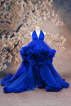 Kate Sapphire Blue Halter Neck Maternity Dress Photoshoot Dress - Kate Backdrop AU