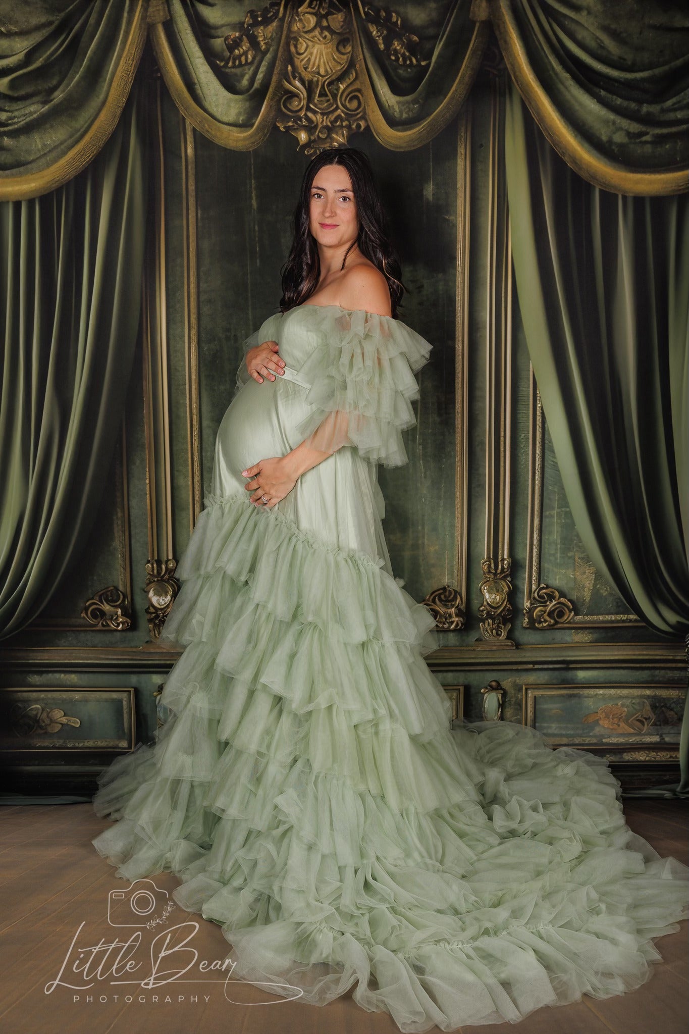 Kate One Shoulder Mesh Mint Green Maternity Photoshoot Dress - Kate Backdrop AU