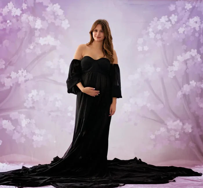 Kate Long Sleeve Chiffon Maternity Photoshoot Dress - Kate Backdrop AU