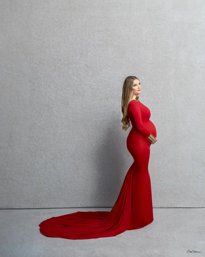 Kate Claret Knitted Long Sleeve Maternity Photoshoot Dress - Kate Backdrop AU