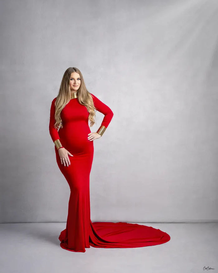 Kate Claret Knitted Long Sleeve Maternity Photoshoot Dress - Kate Backdrop AU