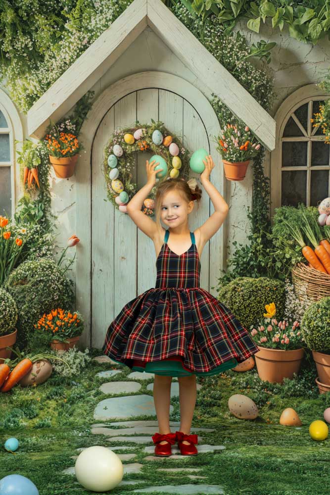 Kate Spring/Summer Plaid Lace-Up Kids Dress for Photography - Kate Backdrop AU