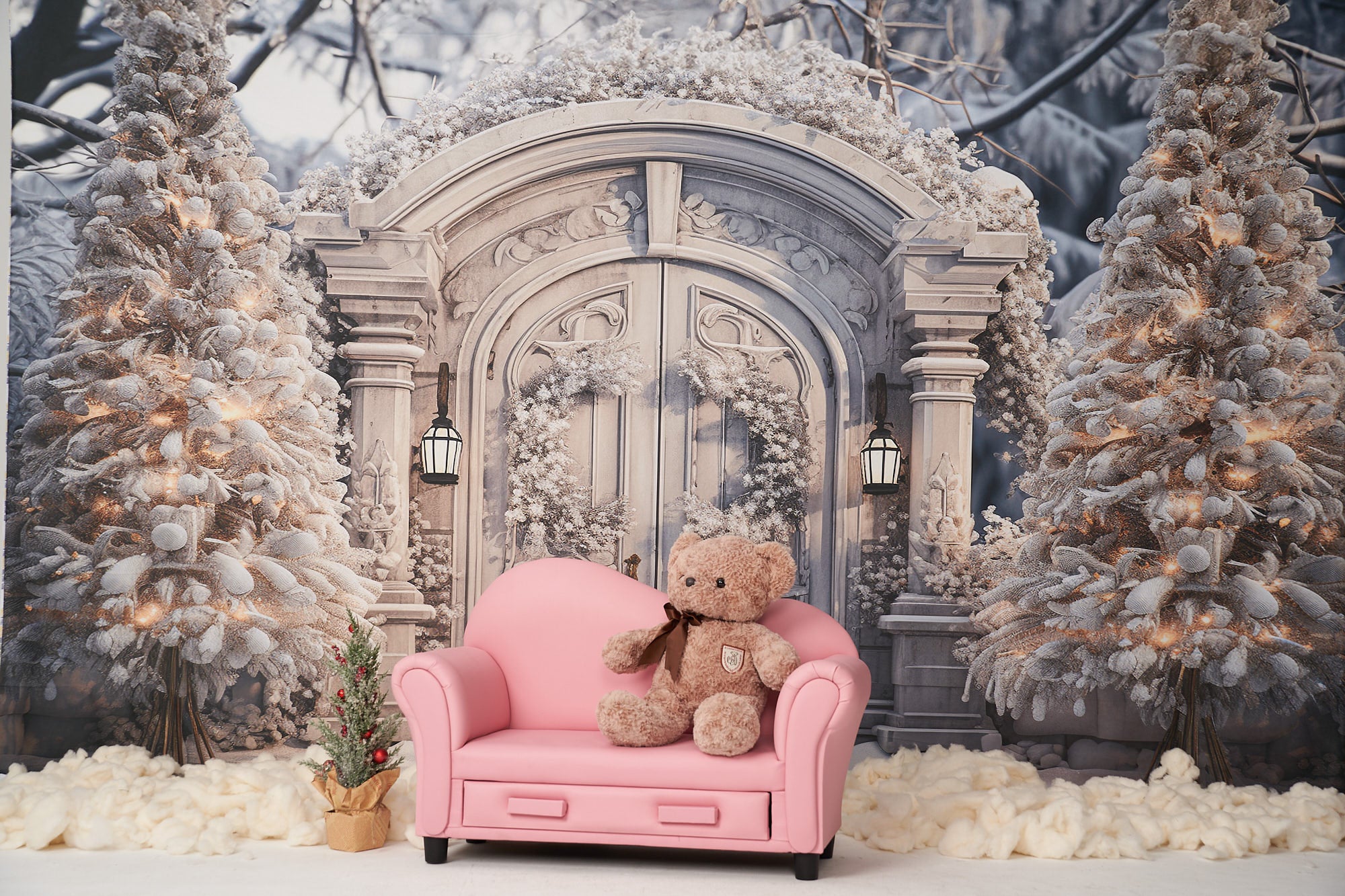 Kate Winter Christmas Snowy Backdrop Frosted White Door Tree for Photography - Kate Backdrop AU