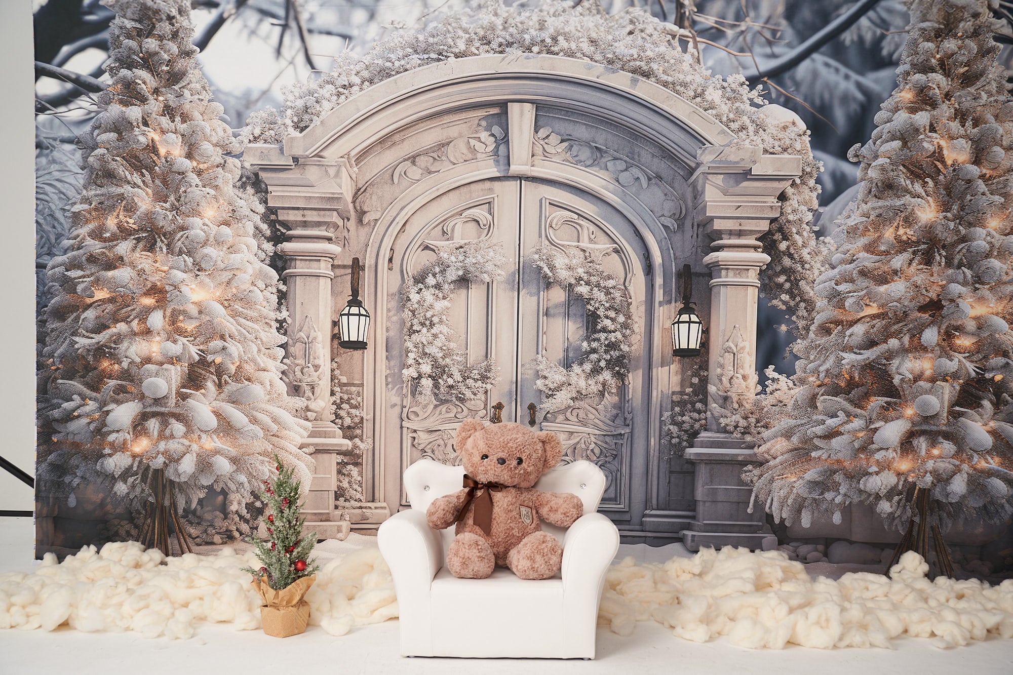 Kate Winter Christmas Snowy Backdrop Frosted White Door Tree for Photography - Kate Backdrop AU