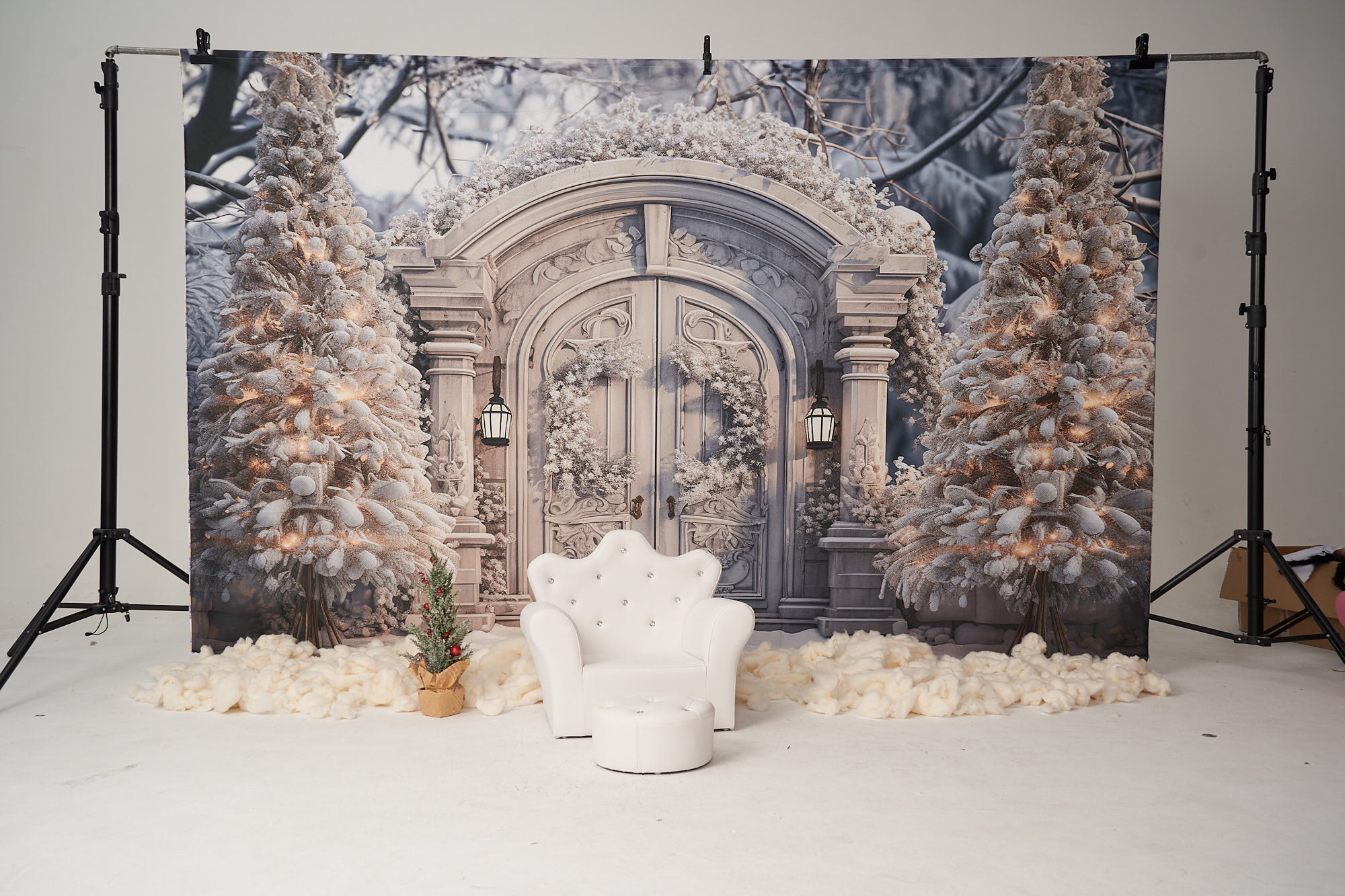 Kate Winter Christmas Snowy Backdrop Frosted White Door Tree for Photography - Kate Backdrop AU