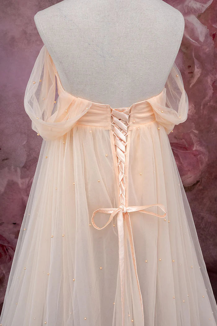 Kate One Shoulder Mesh In Beige Maternity Photoshoot Dress - Kate Backdrop AU