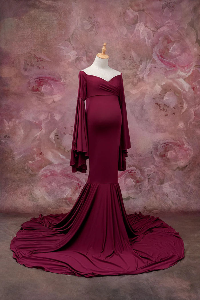 Kate Claret Bell Sleeves Maternity Photoshoot Dress - Kate Backdrop AU