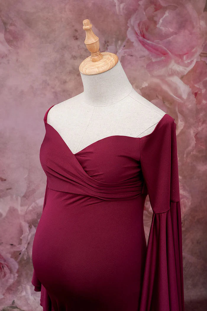 Kate Claret Bell Sleeves Maternity Photoshoot Dress - Kate Backdrop AU