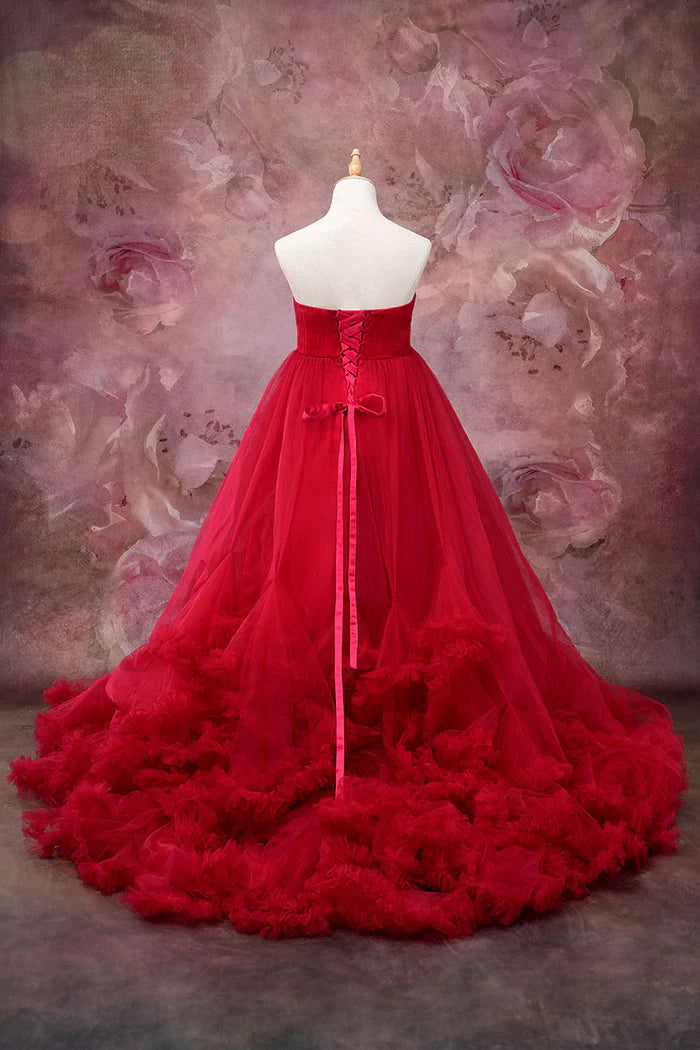 Kate One Shoulder Mesh Red Maternity Photoshoot Dress - Kate Backdrop AU