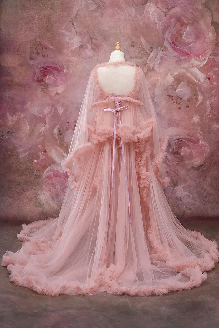 Kate One Shoulder Mesh Champagne Maternity Photoshoot Dress - Kate Backdrop AU