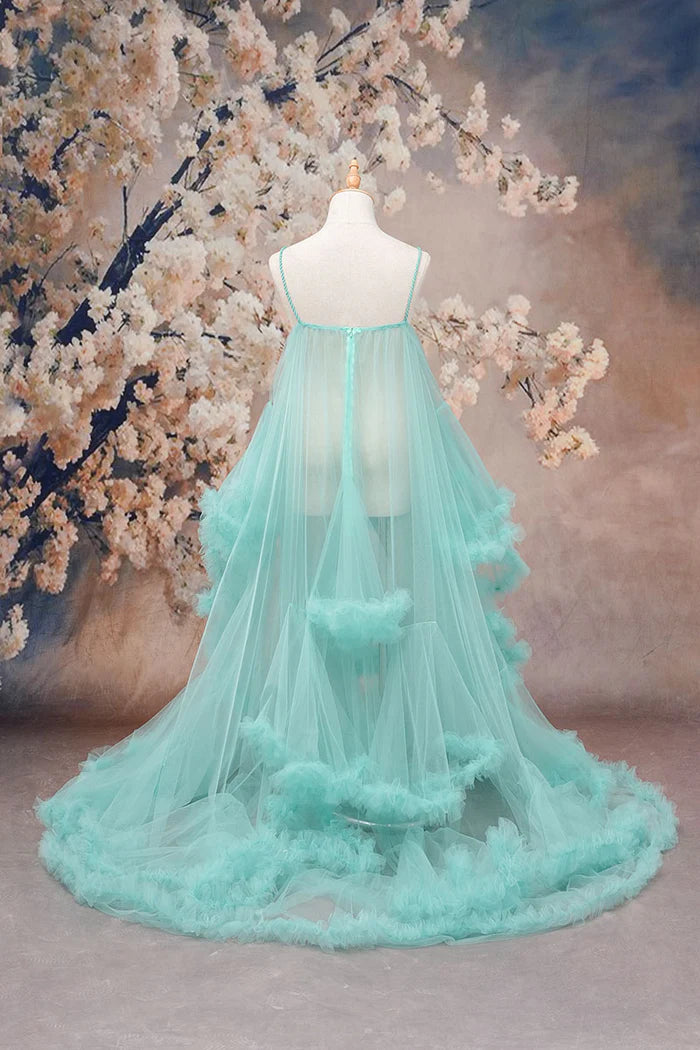 Kate One Shoulder Mesh Light Green Maternity Photoshoot Dress - Kate Backdrop AU