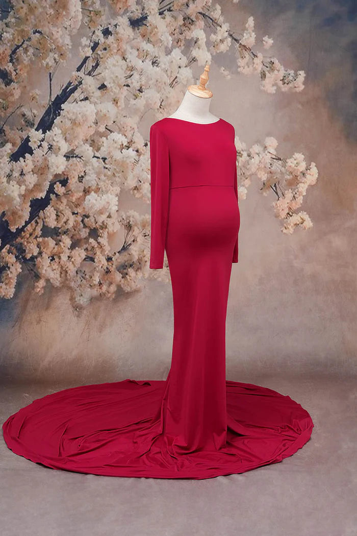 Kate Claret Knitted Long Sleeve Maternity Photoshoot Dress - Kate Backdrop AU