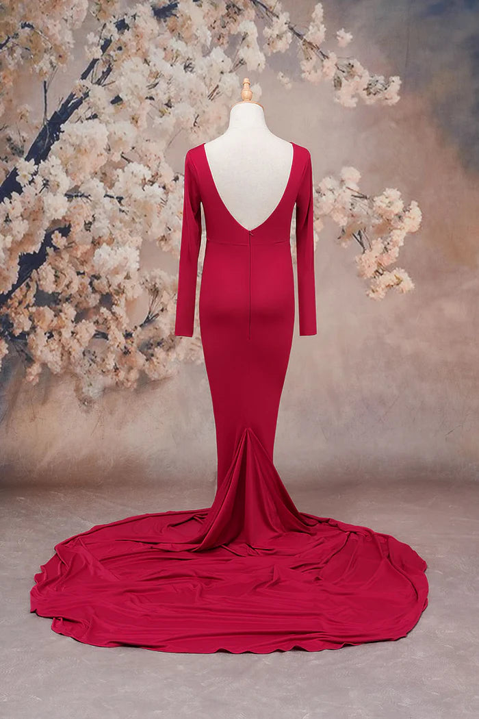 Kate Claret Knitted Long Sleeve Maternity Photoshoot Dress - Kate Backdrop AU