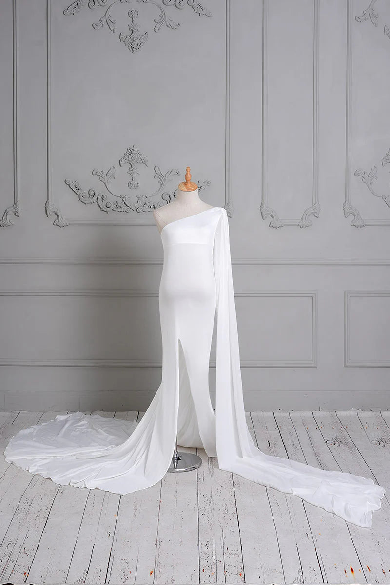 Kate Satin White Custom Maternity Photoshoot Gowns