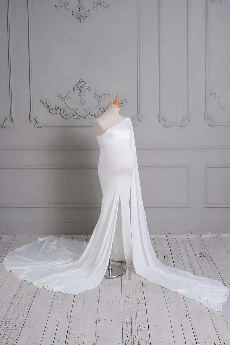 Kate Satin White Custom Maternity Photoshoot Gowns