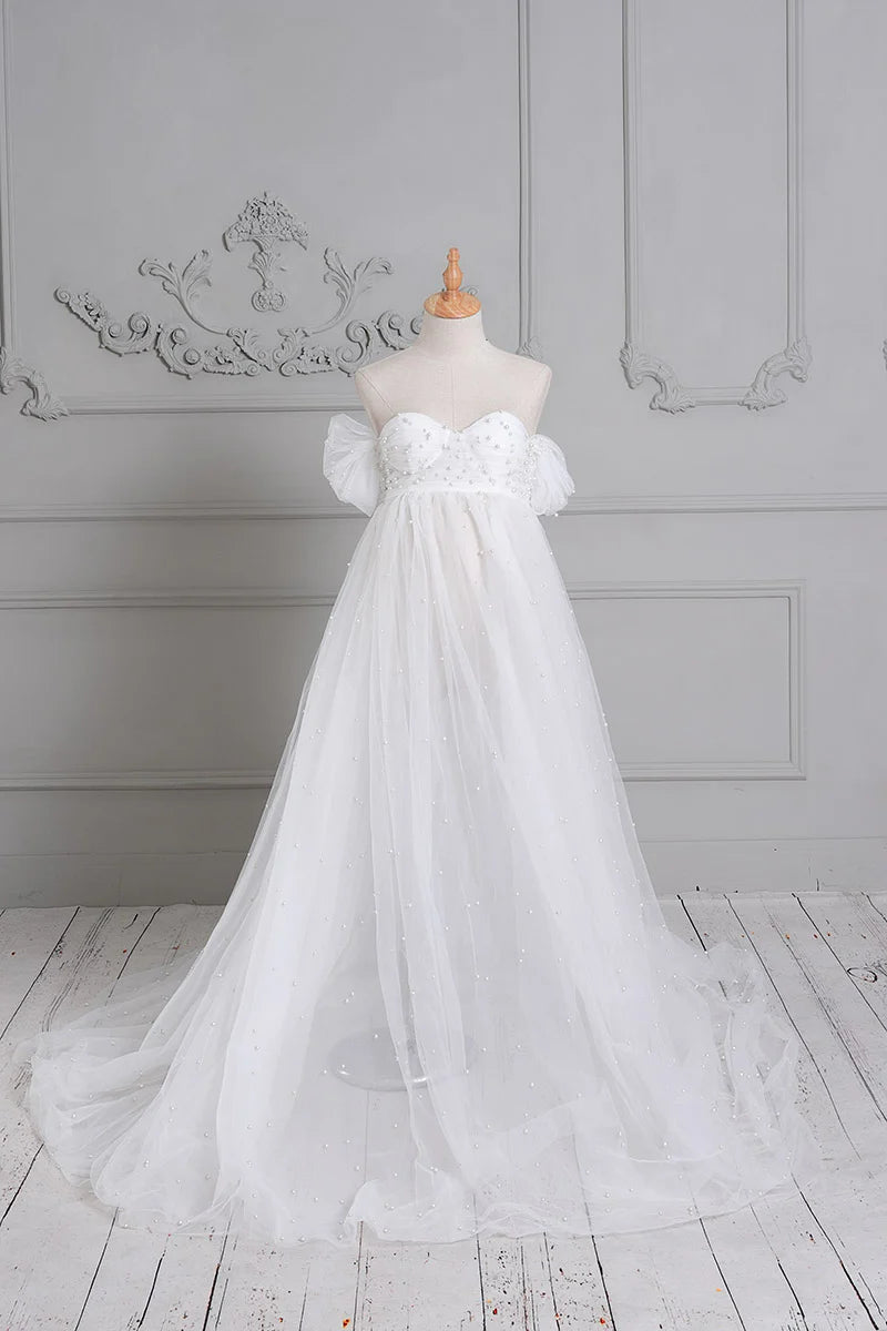 Kate White Tube Top Mesh Maternity Photoshoot Dress - Kate Backdrop AU