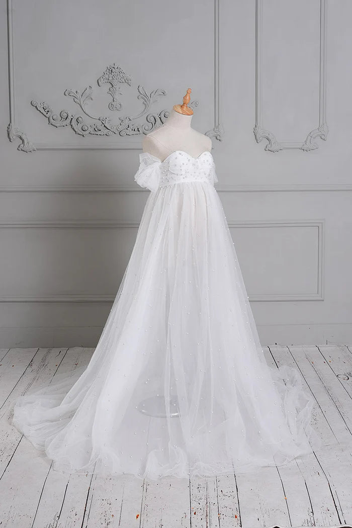 Kate White Tube Top Mesh Maternity Photoshoot Dress - Kate Backdrop AU