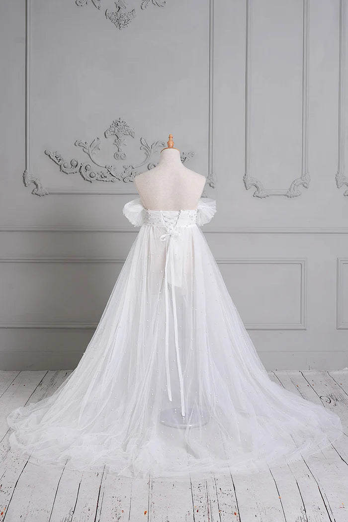 Kate White Tube Top Mesh Maternity Photoshoot Dress - Kate Backdrop AU