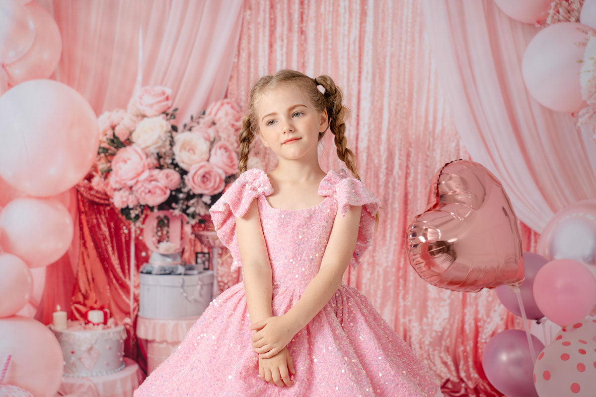 Kate Pink Balloons Pink Curtain Birthday Backdrop Designed by Emetselch - Kate Backdrop AU