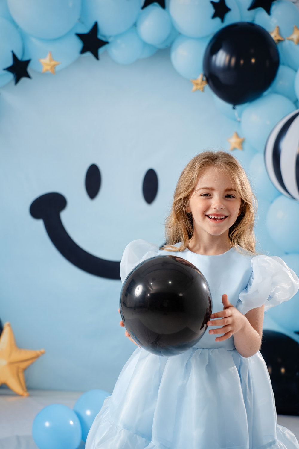 Kate Blue Balloon Smiley Stars Fleece Backdrop Designed by Emetselch - Kate Backdrop AU