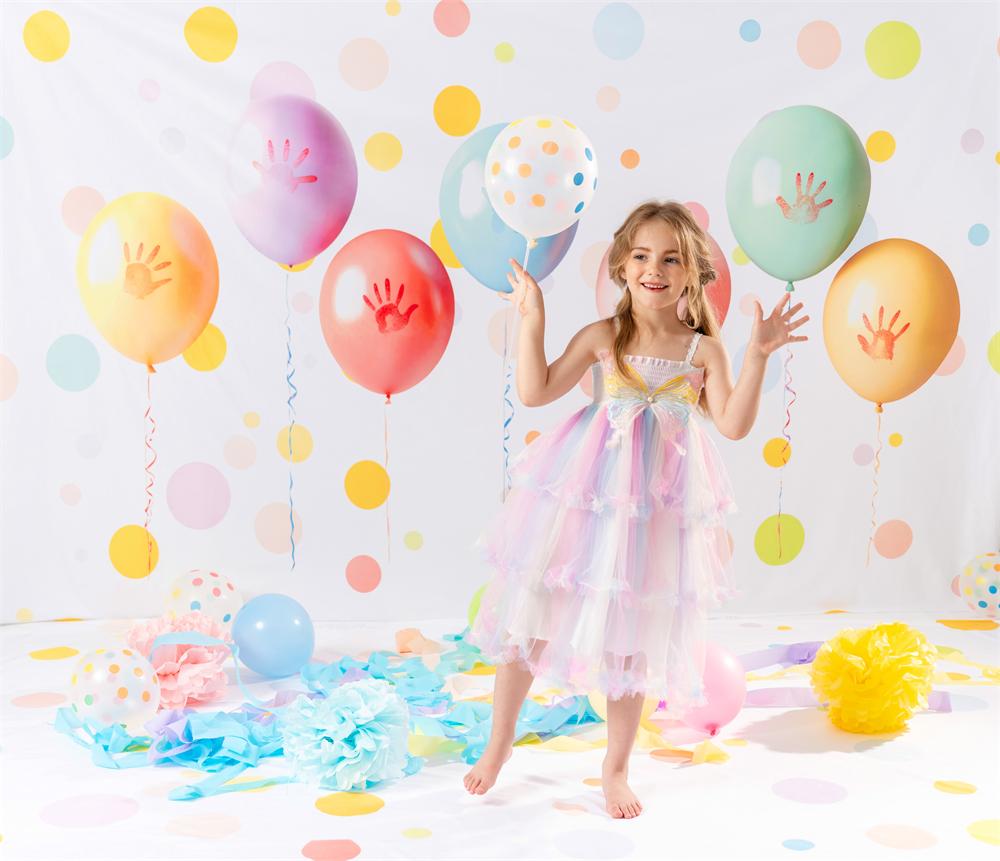 Kate Colourful Balloons Handprints Polka Dots Fleece Backdrop Designed by Emetselch - Kate Backdrop AU