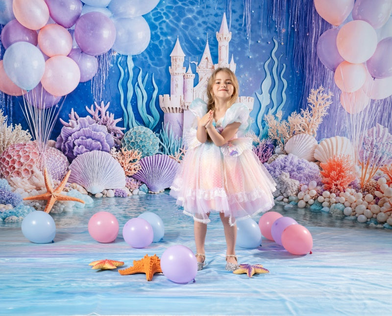 Kate Mermaid Castle Balloons Coral Sea Backdrop Designed by Emetselch - Kate Backdrop AU