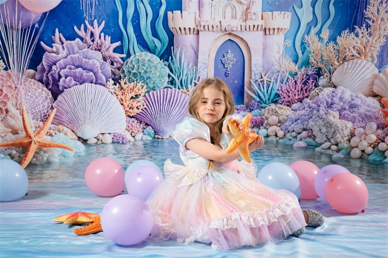 Kate Mermaid Castle Balloons Coral Sea Backdrop Designed by Emetselch - Kate Backdrop AU