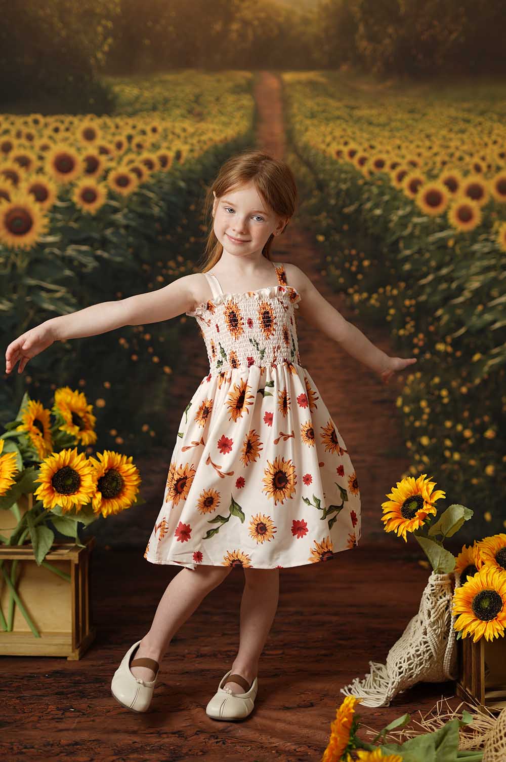 Kate Summer Sunflower Kid Dress for Photography