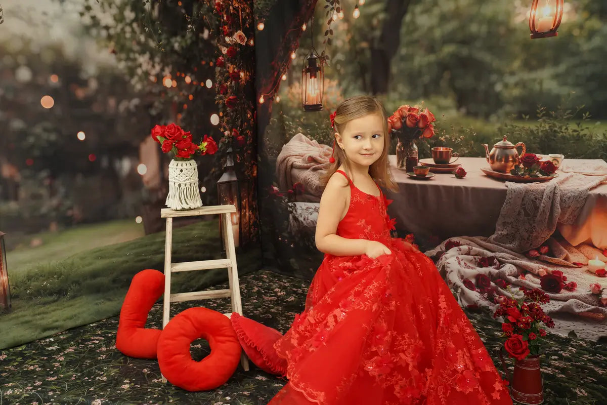 Kate Valentine's Day Red Embroidered Kids Dress for Photography - Kate Backdrop AU