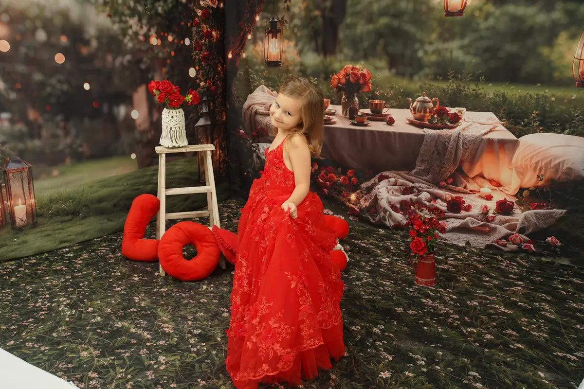 Kate Valentine's Day Red Embroidered Kids Dress for Photography - Kate Backdrop AU