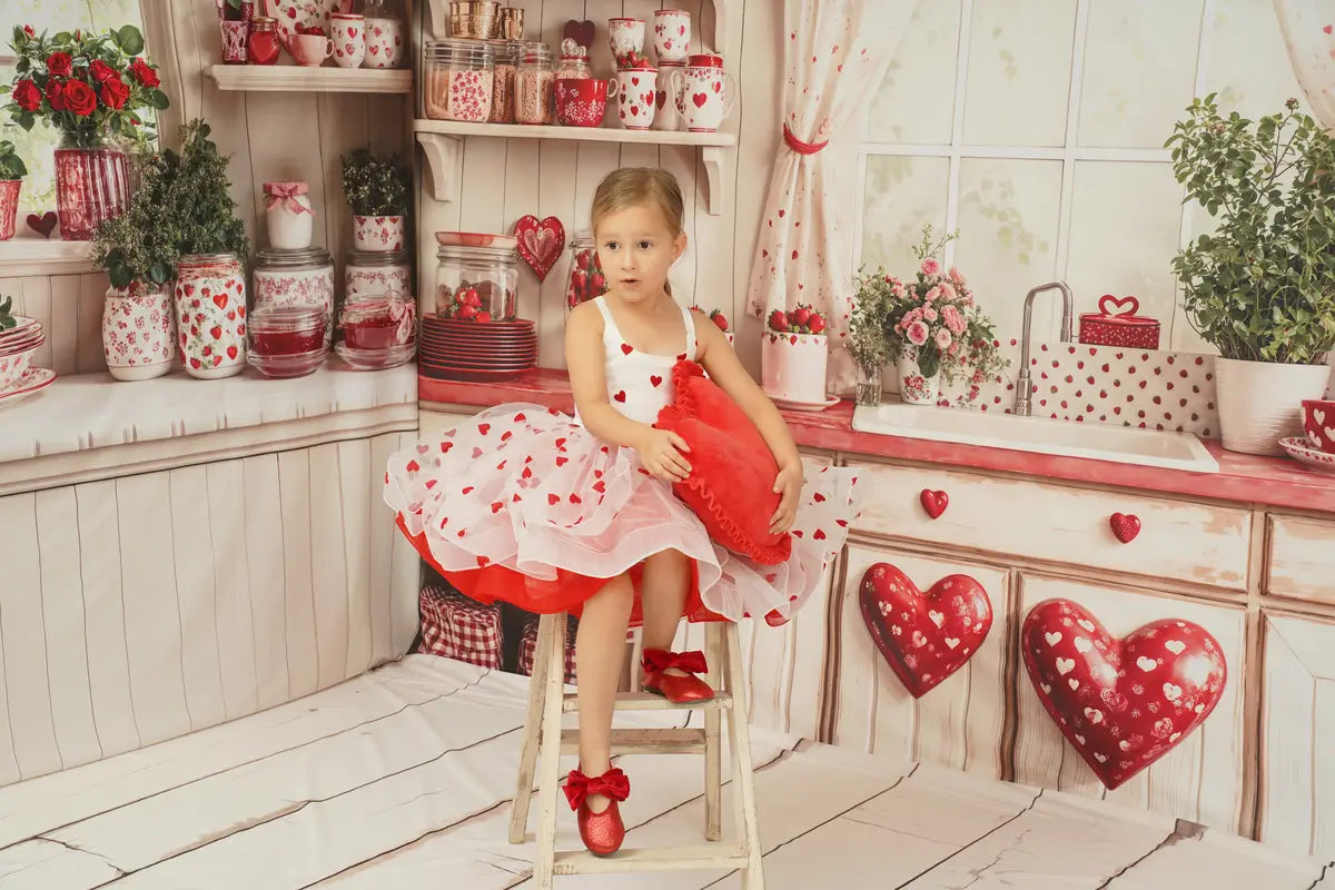Kate Valentine's Day Heart Mesh Kids Dress for Photography - Kate Backdrop AU