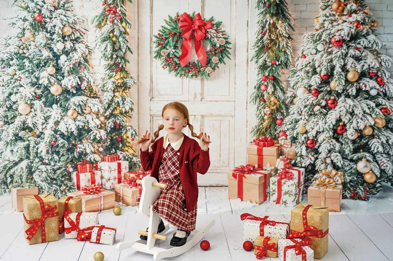 Kate Winter White Front Wooden Door Christmas Tree Gifts Photo Kit - Kate Backdrop AU