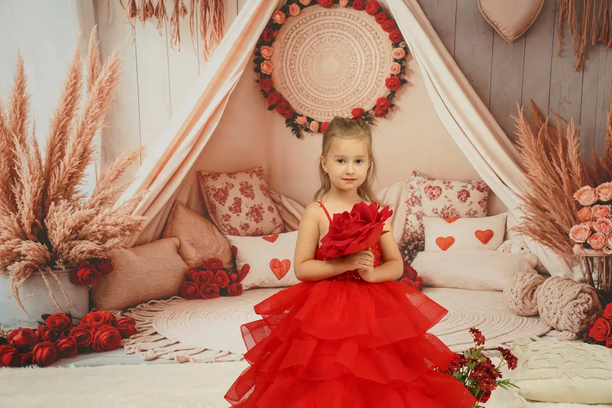 Kate Spring Mother's Day Red Sequined Tulle Kids Dress for Photography - Kate Backdrop AU