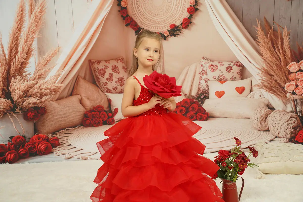 Kate Spring Mother's Day Red Sequined Tulle Kids Dress for Photography - Kate Backdrop AU