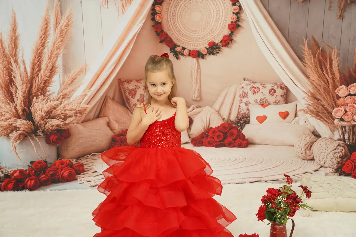 Kate Spring Mother's Day Red Sequined Tulle Kids Dress for Photography - Kate Backdrop AU