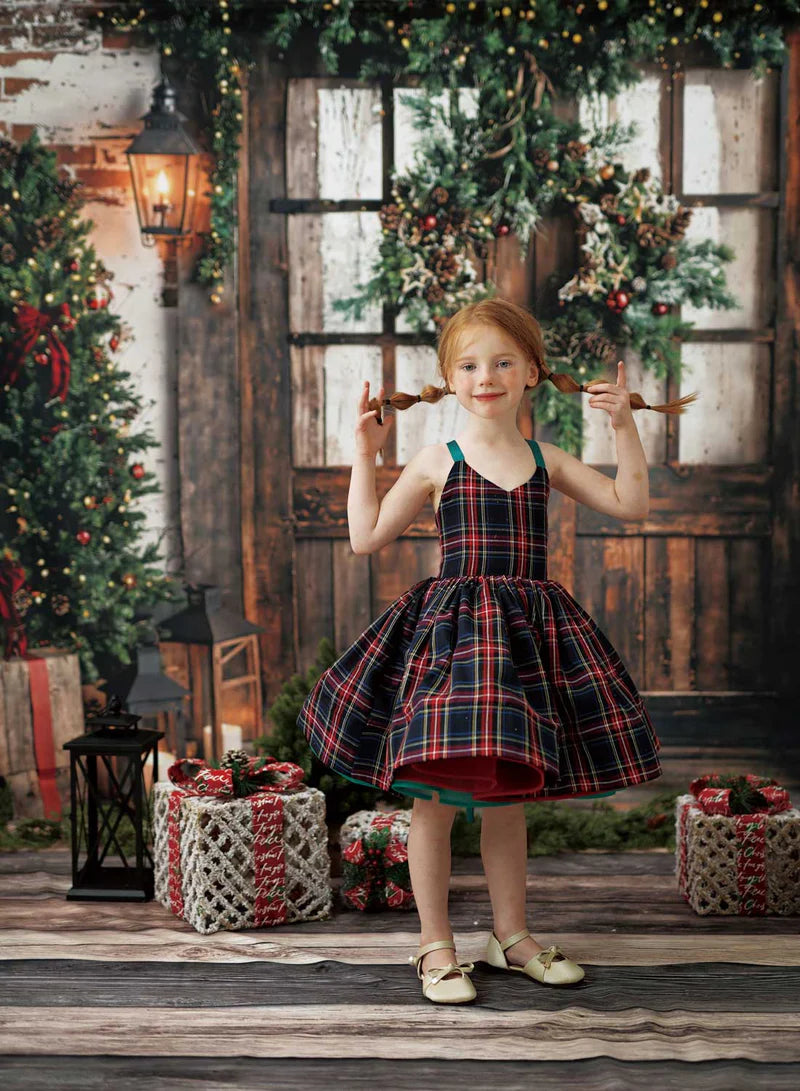 Kate Winter Christmas Tree Lantern Wooden Door Photo Kit - Kate Backdrop AU