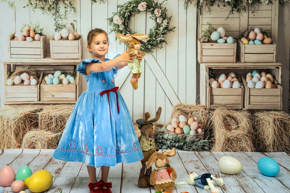Kate Christmas Blue Fly Sleeve Kids Dress for Photography - Kate Backdrop AU
