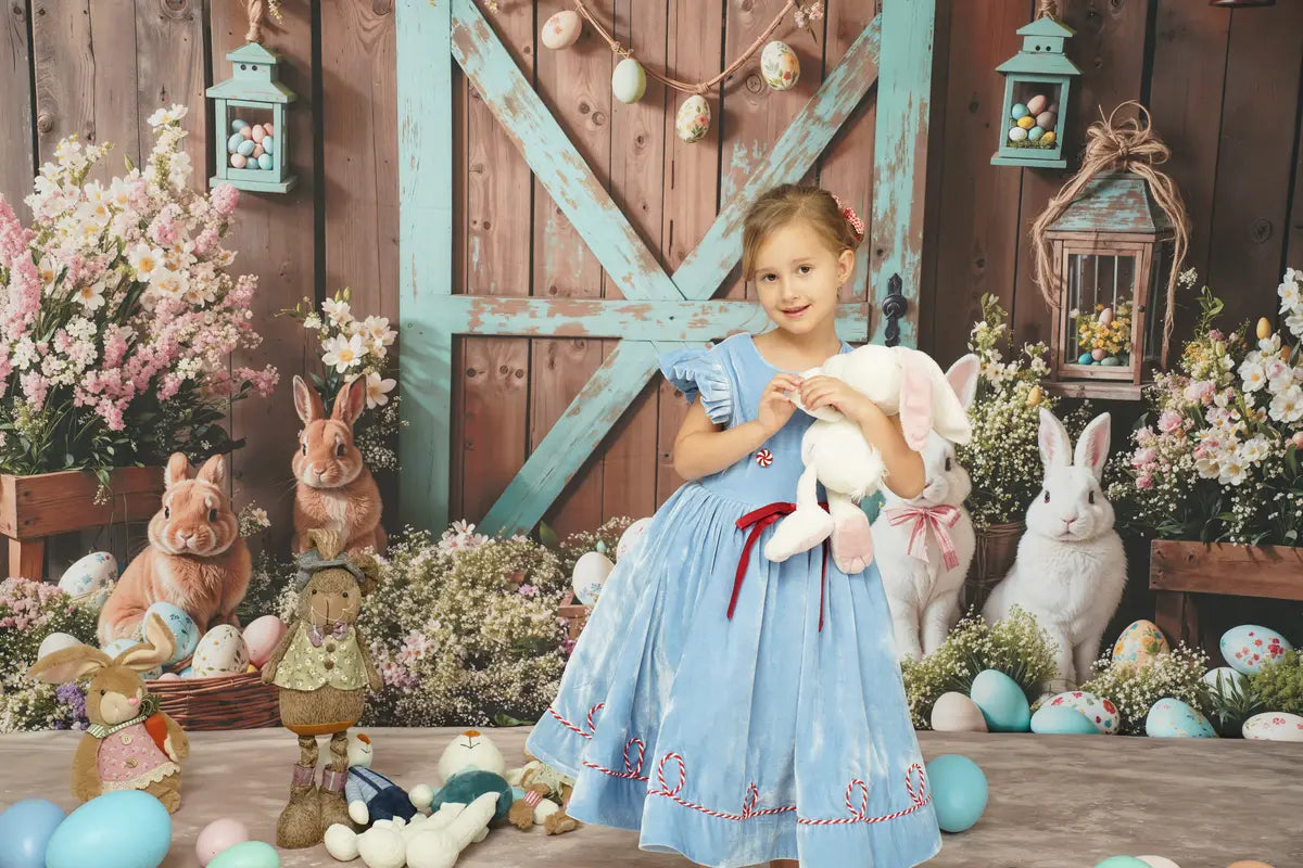 Kate Christmas Blue Fly Sleeve Kids Dress for Photography - Kate Backdrop AU
